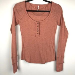 Free People Orange Long Sleeve Knit Top 1/4 Button